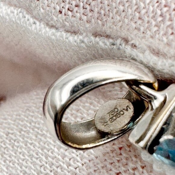 VTG Genuine Blue Topaz Pendant 3CT 18K White Gold Emerald Cut Prong No Chain - Picture 8 of 11